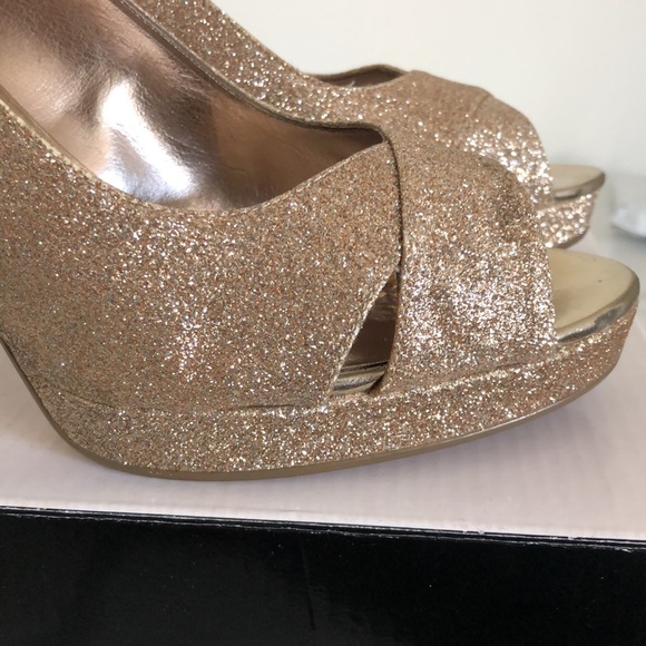 Alfani Fairfax Gold Glitter Platform Open Toe Heels - Picture 4 of 15